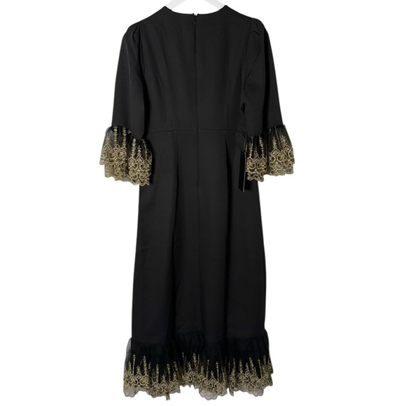 Pomander Place Black Lilith Gold Lace Midi Dress Size Small NWT - Picture 3 of 11
